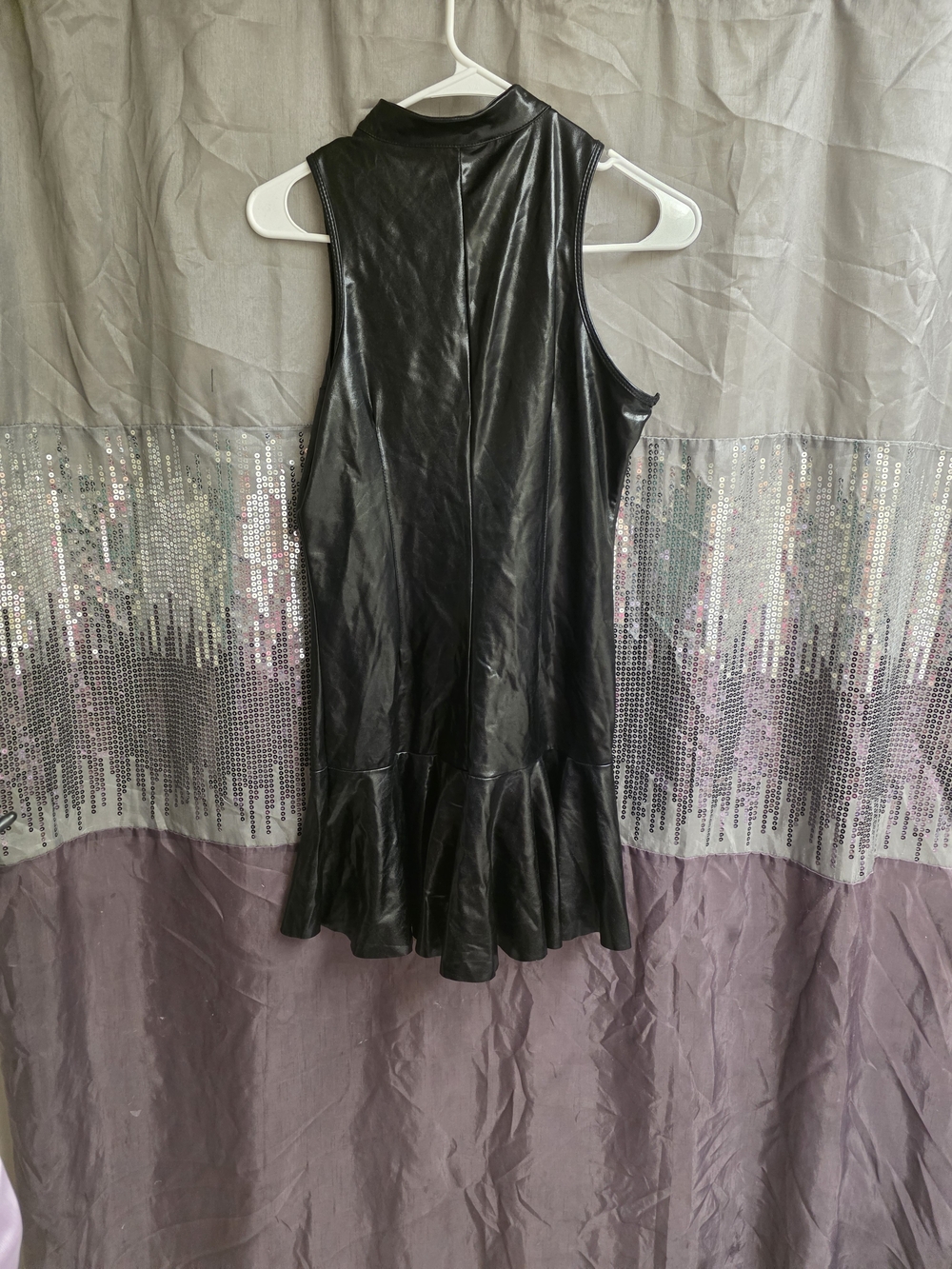 Sleeveless Black Faux Leather Asymmetrical Hem Dress